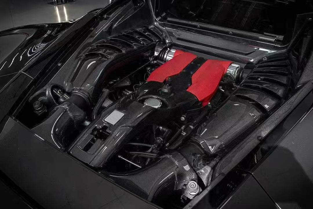 For Ferrari 488 GTB Spider Pista 2015-19 Dry Carbon Engine Bay Panel Compartment - Kazento Carbon Parts
