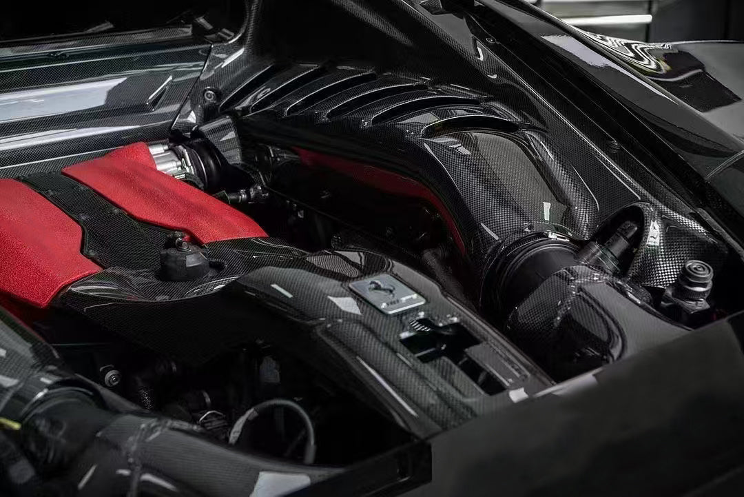 For Ferrari 488 GTB Spider Pista 2015-19 Dry Carbon Engine Bay Panel Compartment - Kazento Carbon Parts