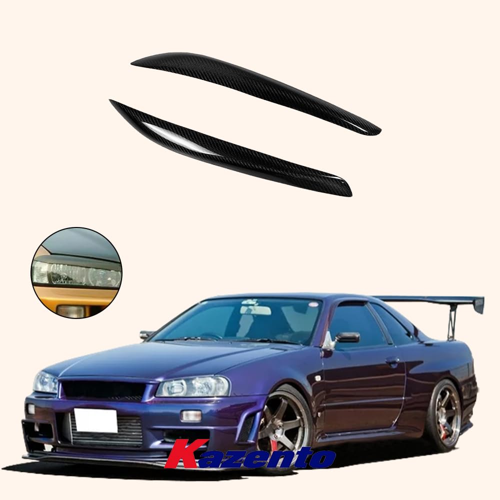 Kazento For 99-07 Nissan Skyline R34 GTR GTT GTS Front Bumper Headlight Eyelid Eyebrow - Kazento Carbon Parts