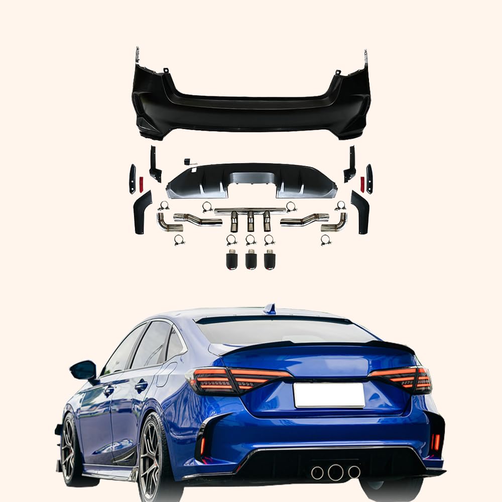 Kazento For Honda 11th Civic FE1 Sedan 22-24 PP TypeR Style Rear Bumper Middle Exhaust - Kazento Carbon Parts