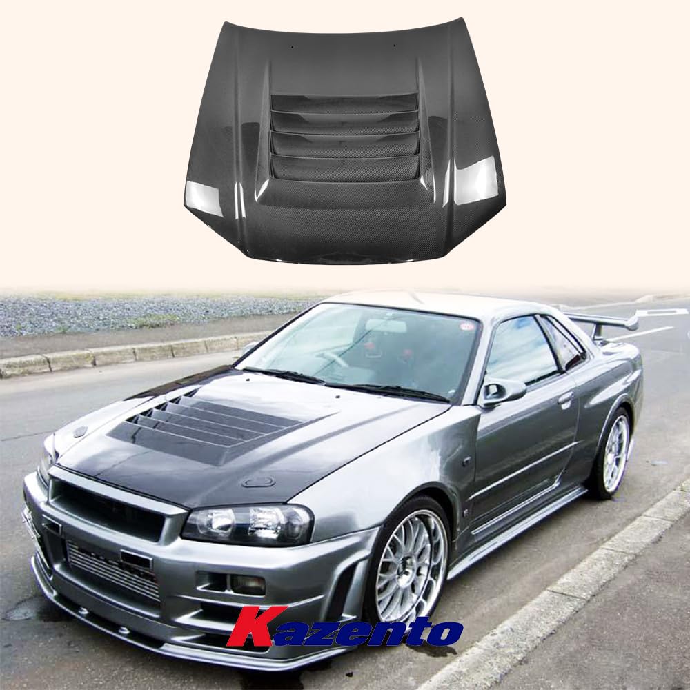 Kazento For Nissan Skyline R34 GTR Only NIS Style Carbon Fiber Hood Bonnet Body Kit - Kazento Carbon Parts