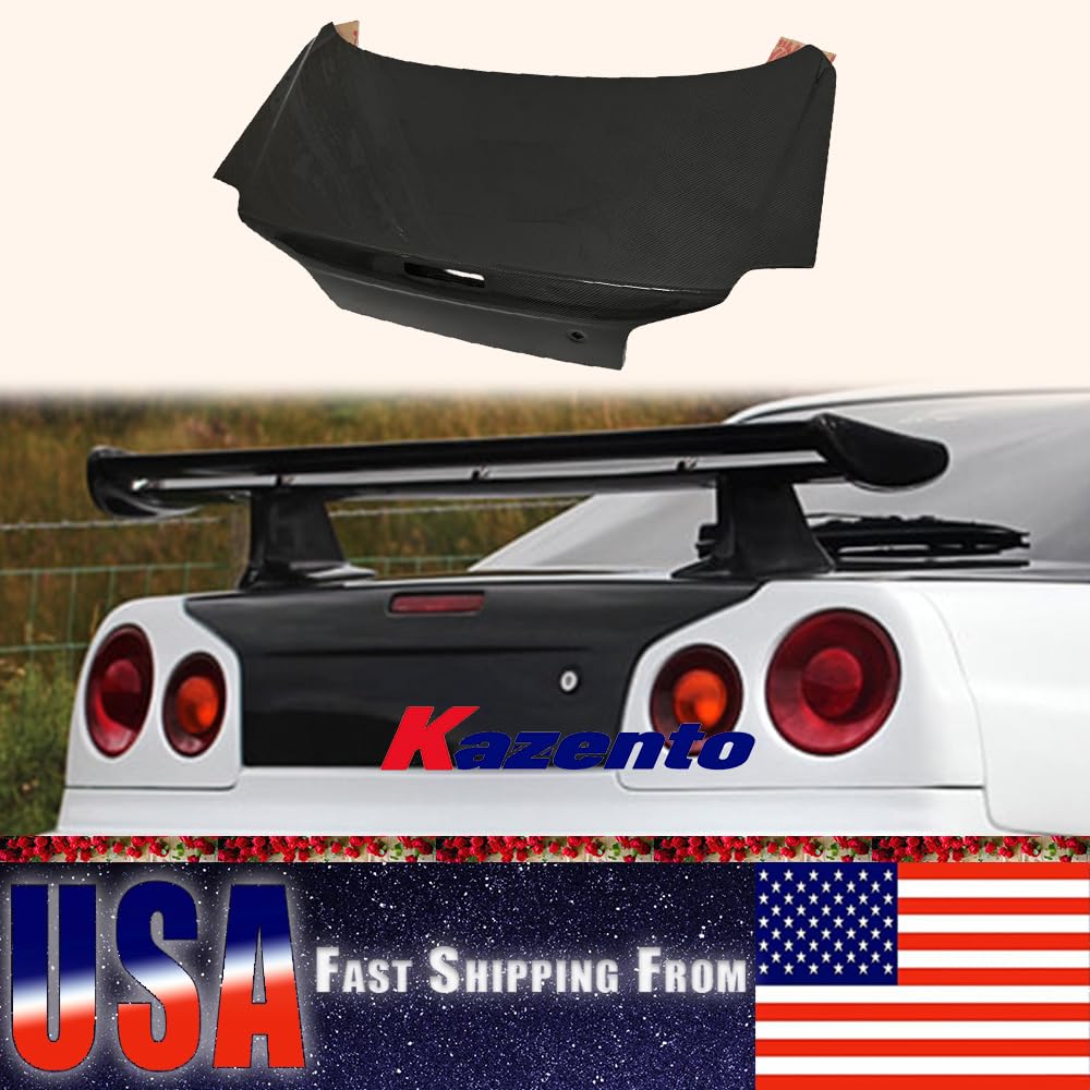 Kazento Rear Trunk For Nissan Skyline R34 GTR GTT Carbon (w/Brake Light Hole+Key hole) Shipping from the USA - Kazento Carbon Parts