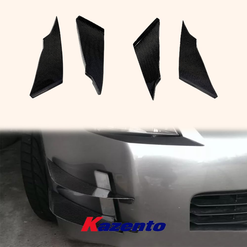 Kazento For Nissan 350Z Z33 03-05 Carbon Fiber Front Bumper Canard Splitters Addon 4pcs - Kazento Carbon Parts