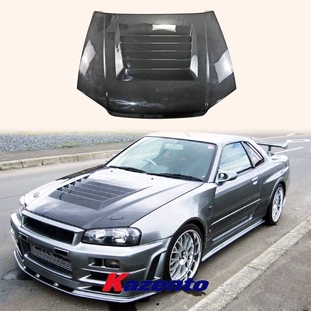 Kazento For Nissan Skyline R34 GTT Only NIS Style Carbon Fiber Hood Bonnet Body Kit - Kazento Carbon Parts