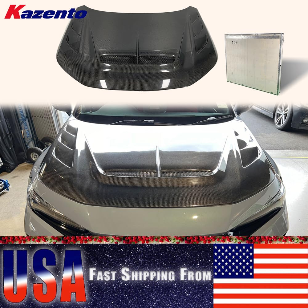 Kazento USA Shipping For Honda Civic FL5 Type R Carbon Fiber Vented Cooling Front Bumper Hood Bonnet - Kazento Carbon Parts