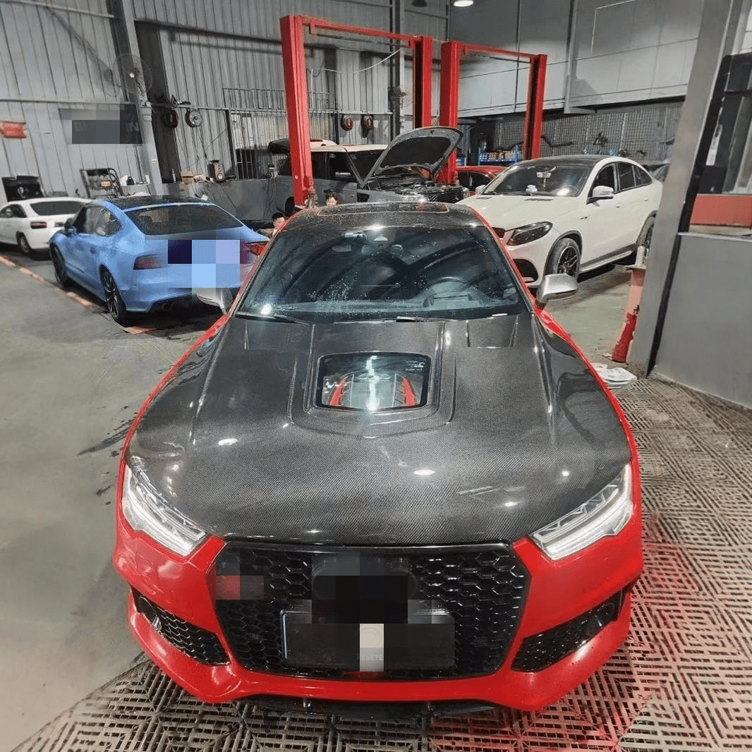 AUDI A6 S6 RS6 C7 C7.5 IMP Style Glass Vented Hood Bonnet 2013-2018 Kazento Carbon Parts Carbon Fiber S6-HOOD-XSJ-CF