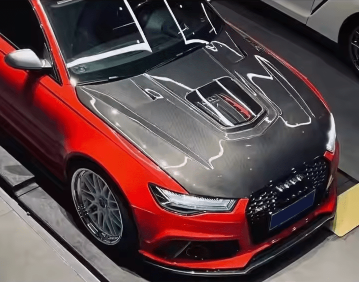 AUDI A6 S6 RS6 C7 C7.5 IMP Style Glass Vented Hood Bonnet 2013-2018 Kazento Carbon Parts Carbon Fiber S6-HOOD-XSJ-CF