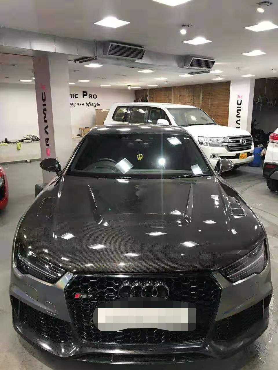 AUDI A7 S7 RS7 C7 C7.5 Front Vented Bonnet Hood 2013-2018 Kazento Carbon Parts Carbon Fiber A7-HOOD-LN-CF