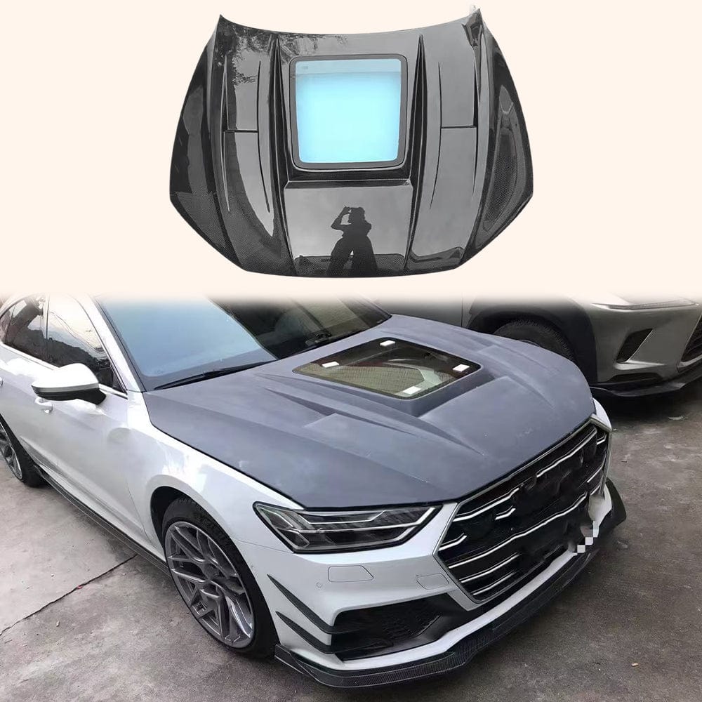 AUDI A7 S7 RS7 C8 C8.5 Vented Bonnet Hood 2019-2025 Kazento Carbon Parts Carbon Fiber S7-HOOD-LN-CF