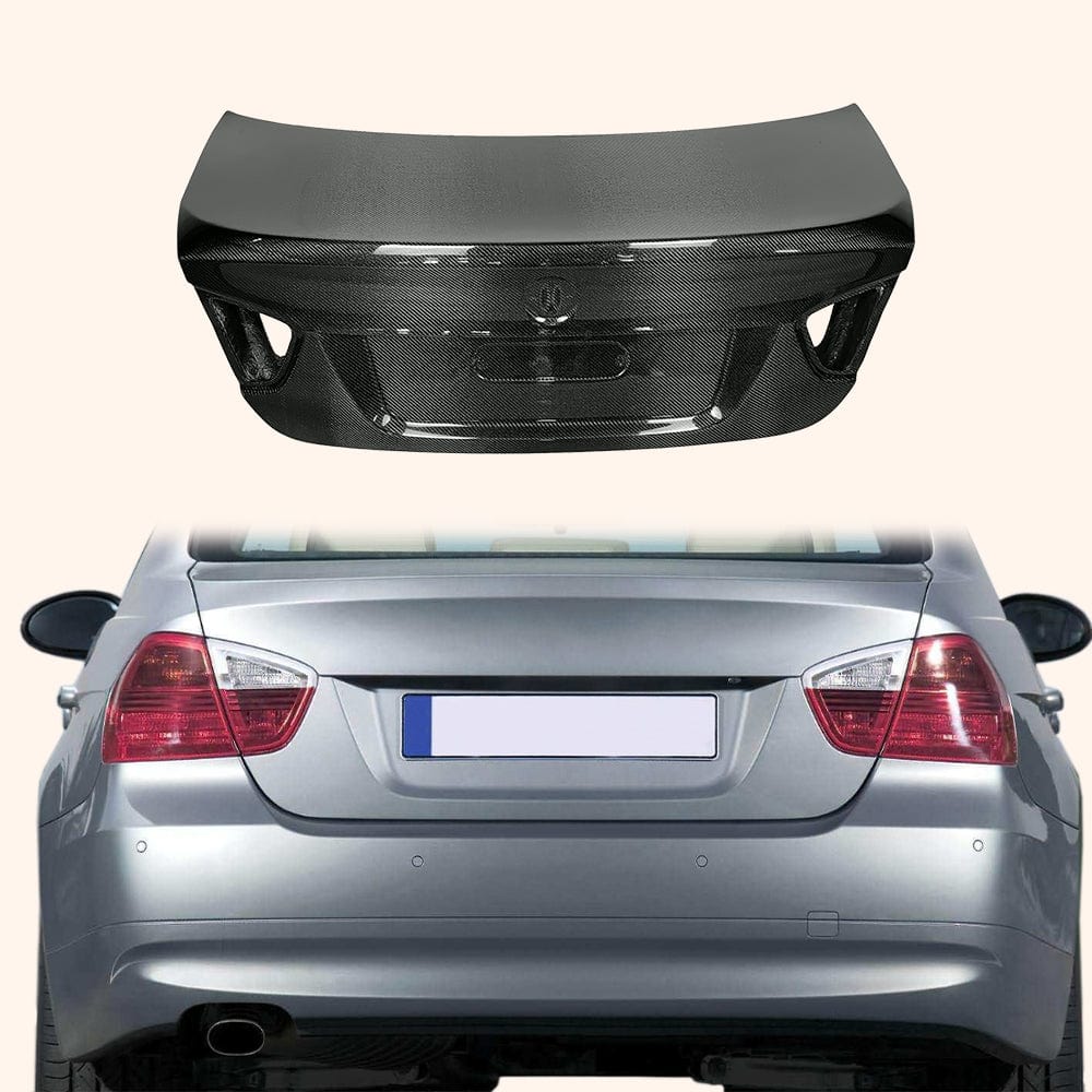 BMW E90 3 Series Sedan 05-08 Only Ducktail Style Carbon Rear Trunk Kazento Carbon Parts Carbon Fiber E90-TRUNK-58WLDC-CF