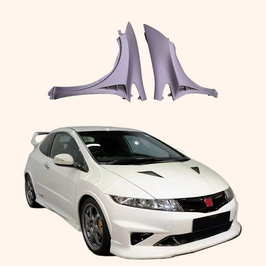 Honda Civic Type R FN2 07-11 MUG Style Fiberglass Front Fender Pair Kazento Carbon Parts Fiber Glass (Unpaint) FN2-FF-MU-FRP