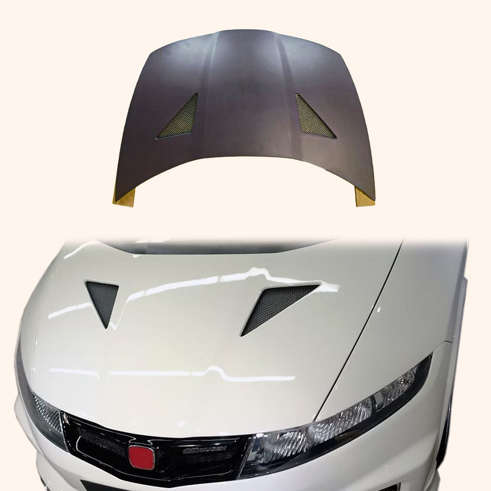 Honda Civic Type R FN2 07-11 MUG Style Fiberglass Unpaint Hood Bonnet Kazento Carbon Parts Bonnets/Hoods Fiber Glass (Unpaint) FN2-HOOD-MUG-FRP