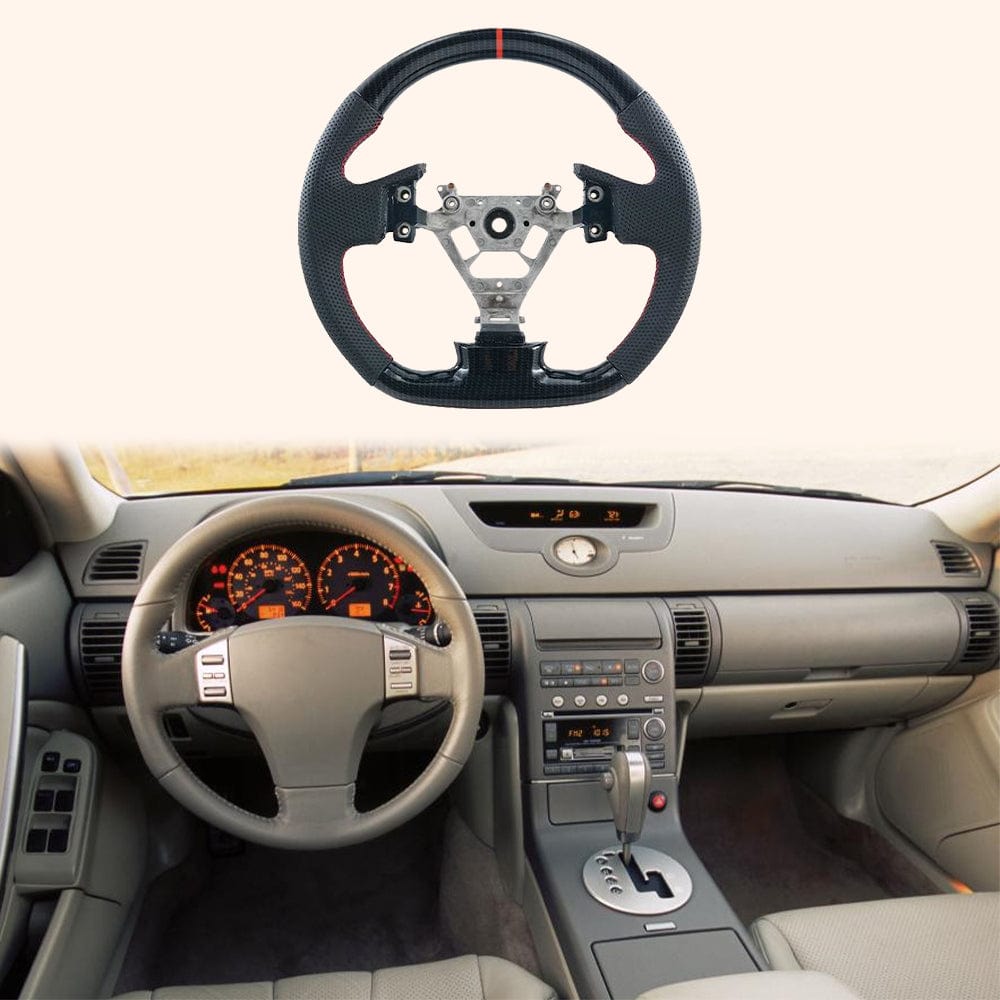 Infiniti G35 Steering Wheel Replacement 2003-2007 Kazento Carbon Parts Carbon Fiber G35-STEERING-D-CF