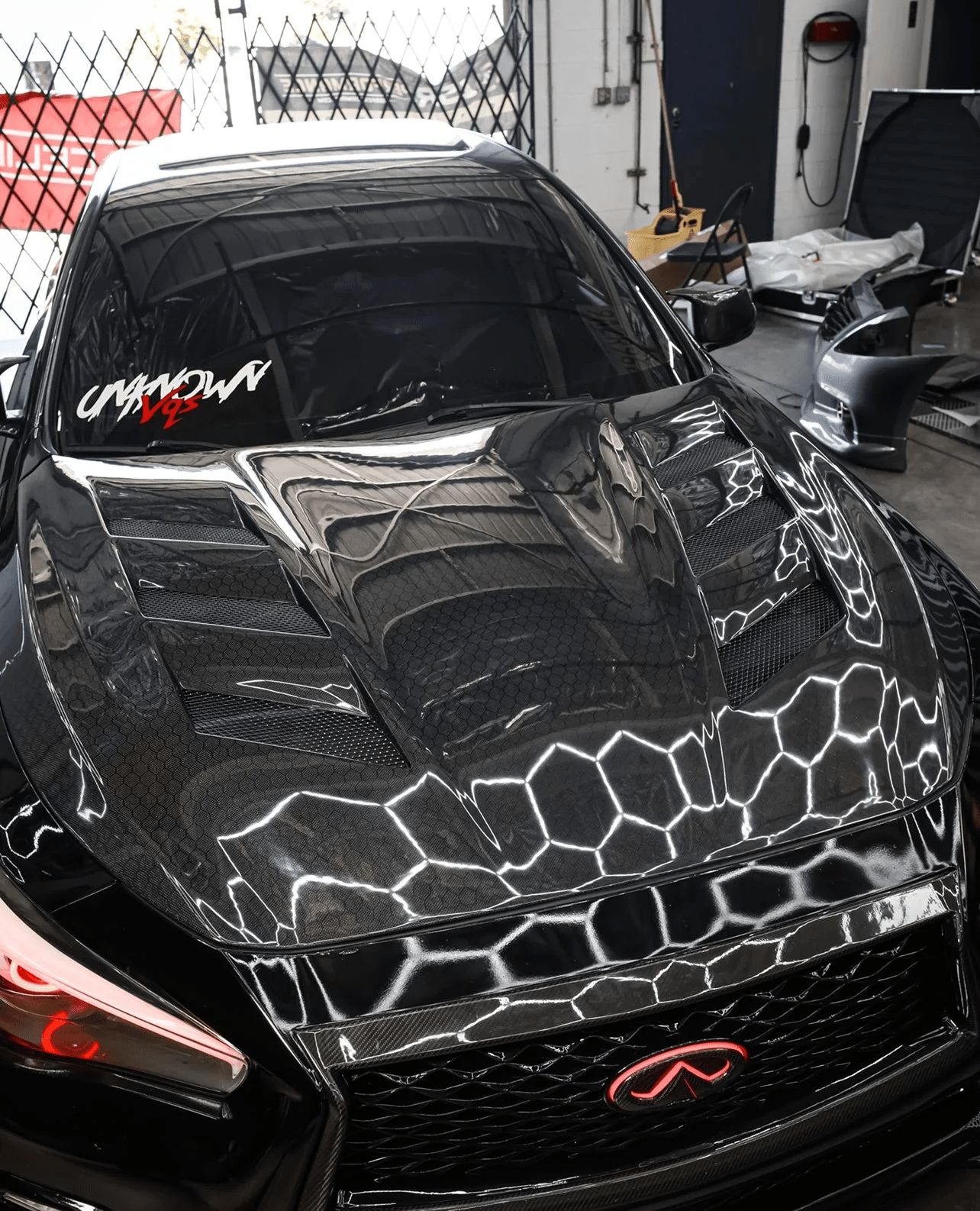 Infiniti Q50 V37 AM Style Vented Hood Bonnet 2013-2024 Kazento Carbon Parts Bonnets/Hoods