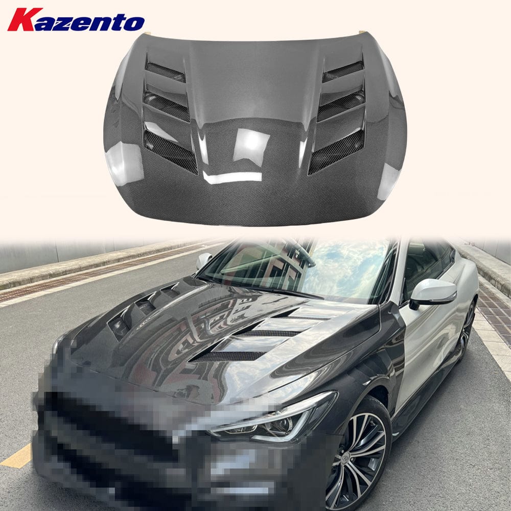 Infiniti Q60 CV37 AM Type Front Bumper Hood Bonnet 17 Onwards Kazento Carbon Parts Bonnets/Hoods