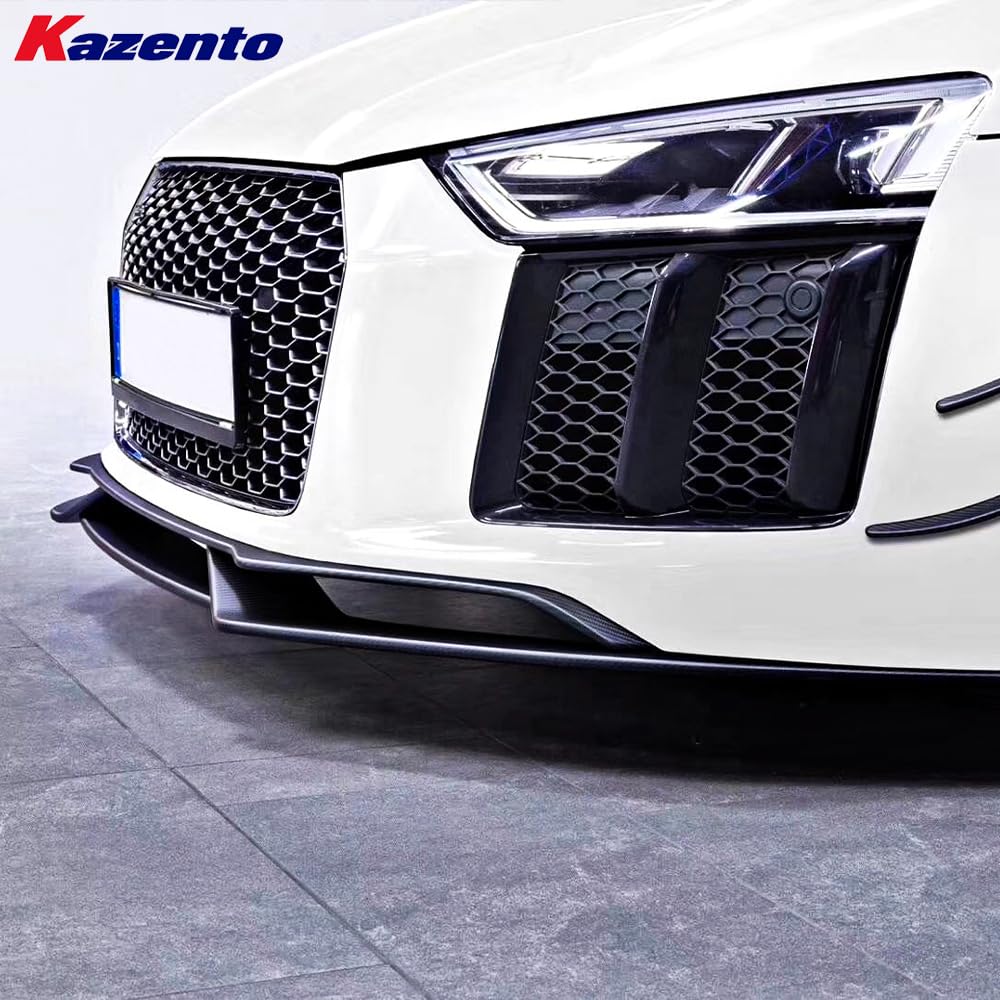 Kazento For Audi R8 V10 2016-18 Coupe CAP Style Carbon Fiber Front Bumper Lip 4pcs Kazento Carbon Parts 车身侧板 R8V1618-FL-3P-CAP-CF
