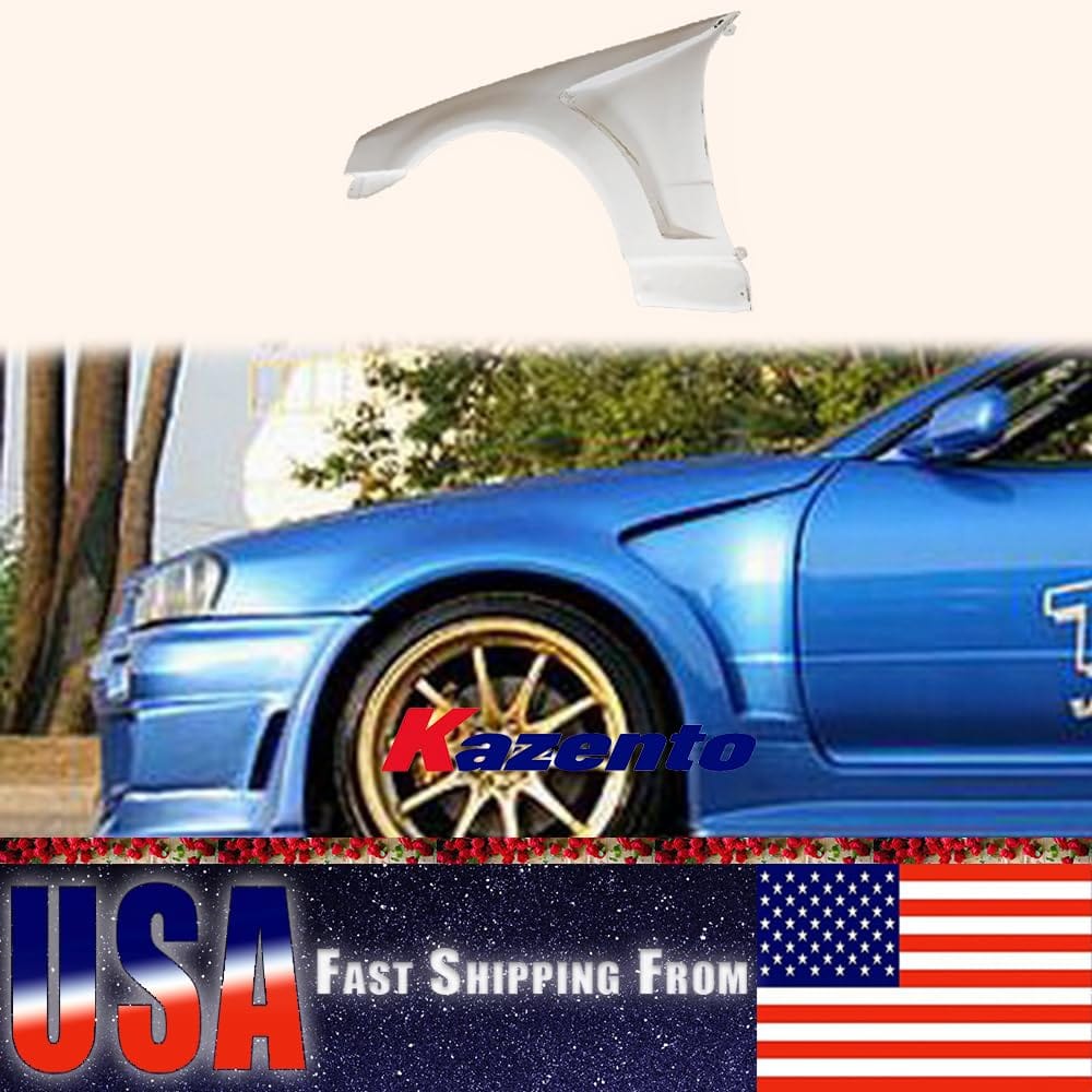 Kazento For Front Bumper Fender Pair Nissan Skyline R34 GTR Only Do Style FRP Unpaint Shipping from the USA