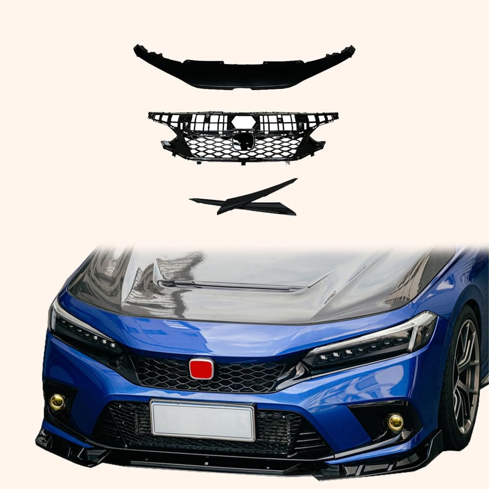 Kazento For Honda Civic FE1 Sedan 2022-24 ABS Front Center Grille Replace Kazento Carbon Parts 车身侧板 TypeR Style FE1-FG-TR-ABS-BK