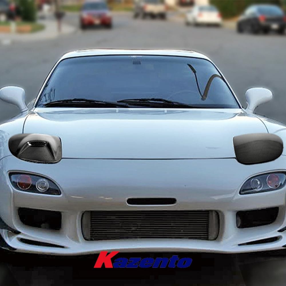 Kazento For Mazda RX-7 FD RX7 FD3S NACA Carbon Front Bumper Vented Headlight Cover Pair Kazento Carbon Parts 车身侧板 FD3S-HL-V-2P-CF