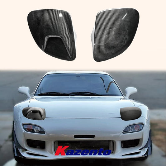 Kazento For Mazda RX-7 FD RX7 FD3S NACA Carbon Front Bumper Vented Headlight Cover Pair Kazento Carbon Parts 车身侧板 FD3S-HL-V-2P-CF