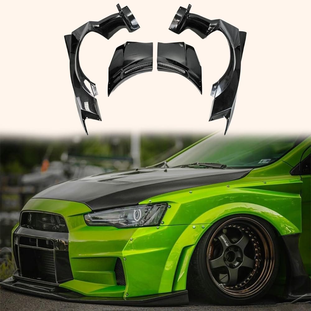Kazento For Mitsubishi Evo 10 Vrsv2 Wide Style Style Front Fender With Add On 4Pcs Fiber Glass Kazento Carbon Parts 车身侧板 EVO10-FF-VA2-FRP