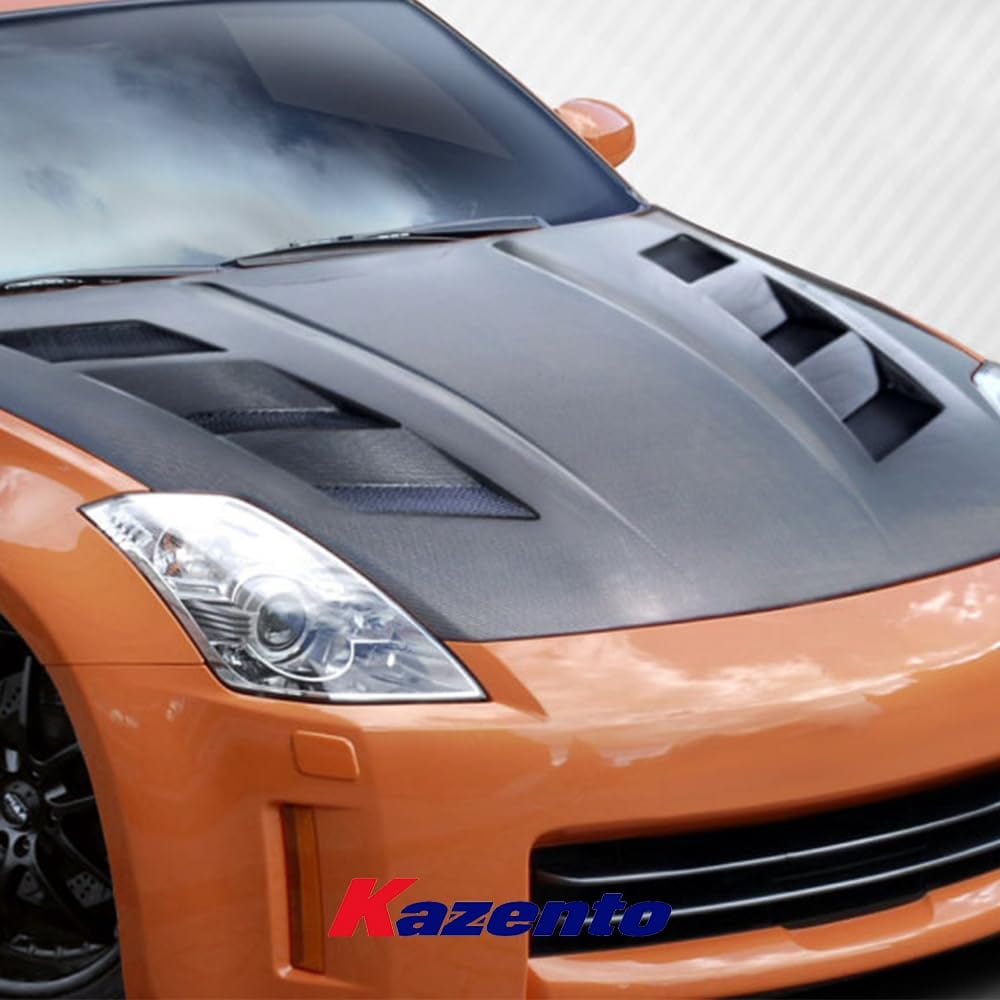 Kazento For Nissan 350Z Z33 AM Style Carbon Fiber Vented Front Bumper Hood Bonnet Kazento Carbon Parts 车身侧板 350Z-HOOD-AM-CF