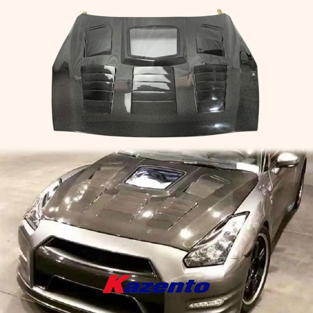 Kazento For Nissan GTR R35 CBA DBA CLR Style Vented Clear Glass Carbon Fiber Front Hood Kazento Carbon Parts 车身侧板 R35-HOOD-CLEA-CF