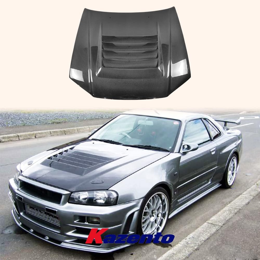 Kazento For Nissan Skyline R34 GTR Only NIS Style Carbon Fiber Hood Bonnet Body Kit Kazento Carbon Parts 车身侧板 R34-HOOD-NIS-GTR-CF