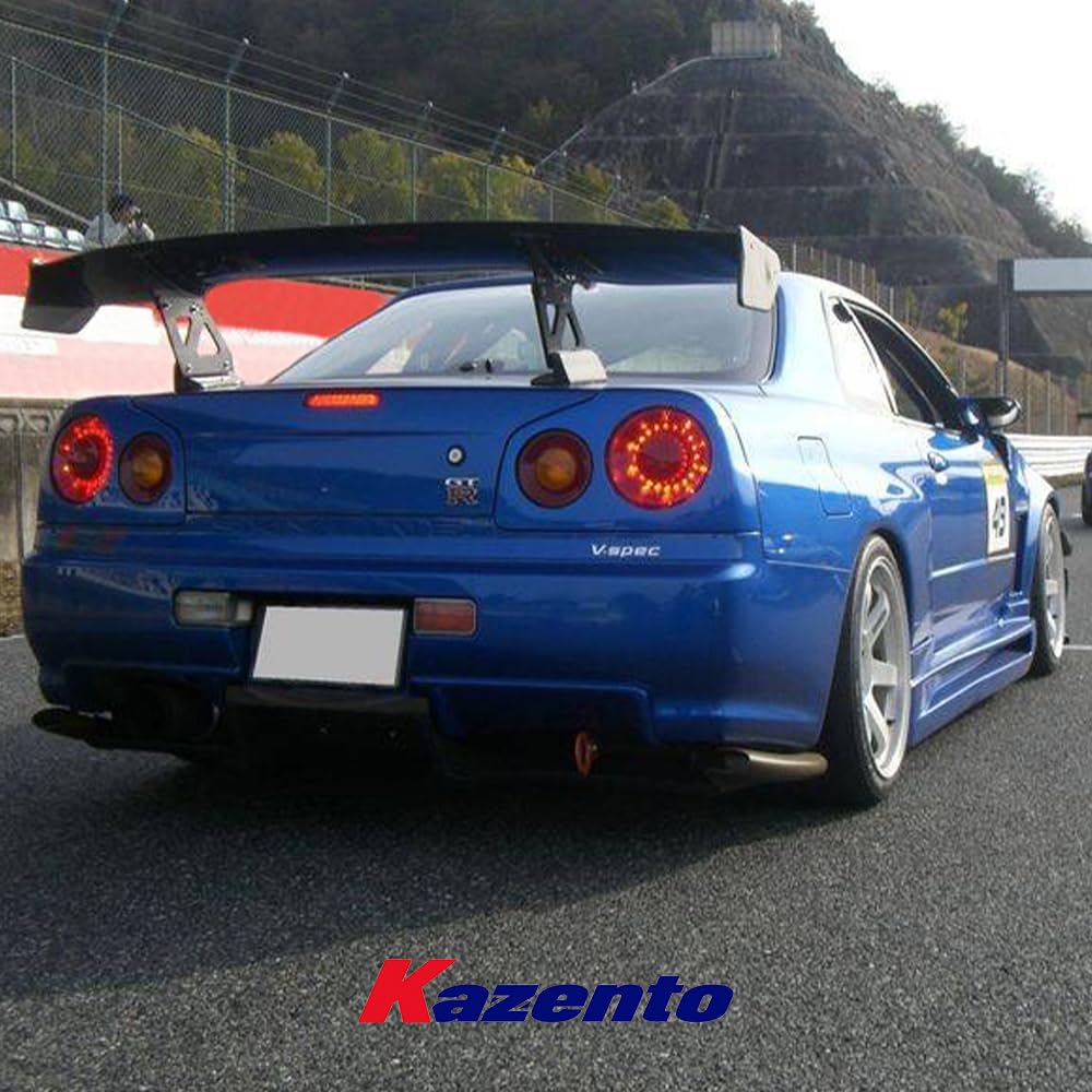 Kazento For Nissan Skyline R34 GTT GTR TOPS Style Carbon Rear Trunk GT Wing Spoiler Kazento Carbon Parts 车身侧板 R34-RS-TP-KD-CF