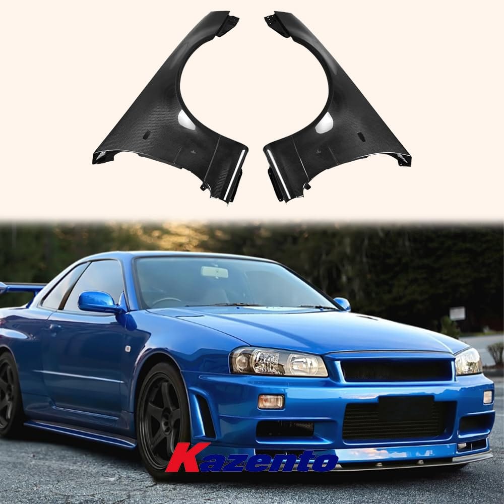 Kazento For Skyline R34 GTR For Nissan ZT Style Front Fender Pair Replacement Kazento Carbon Parts 车身侧板