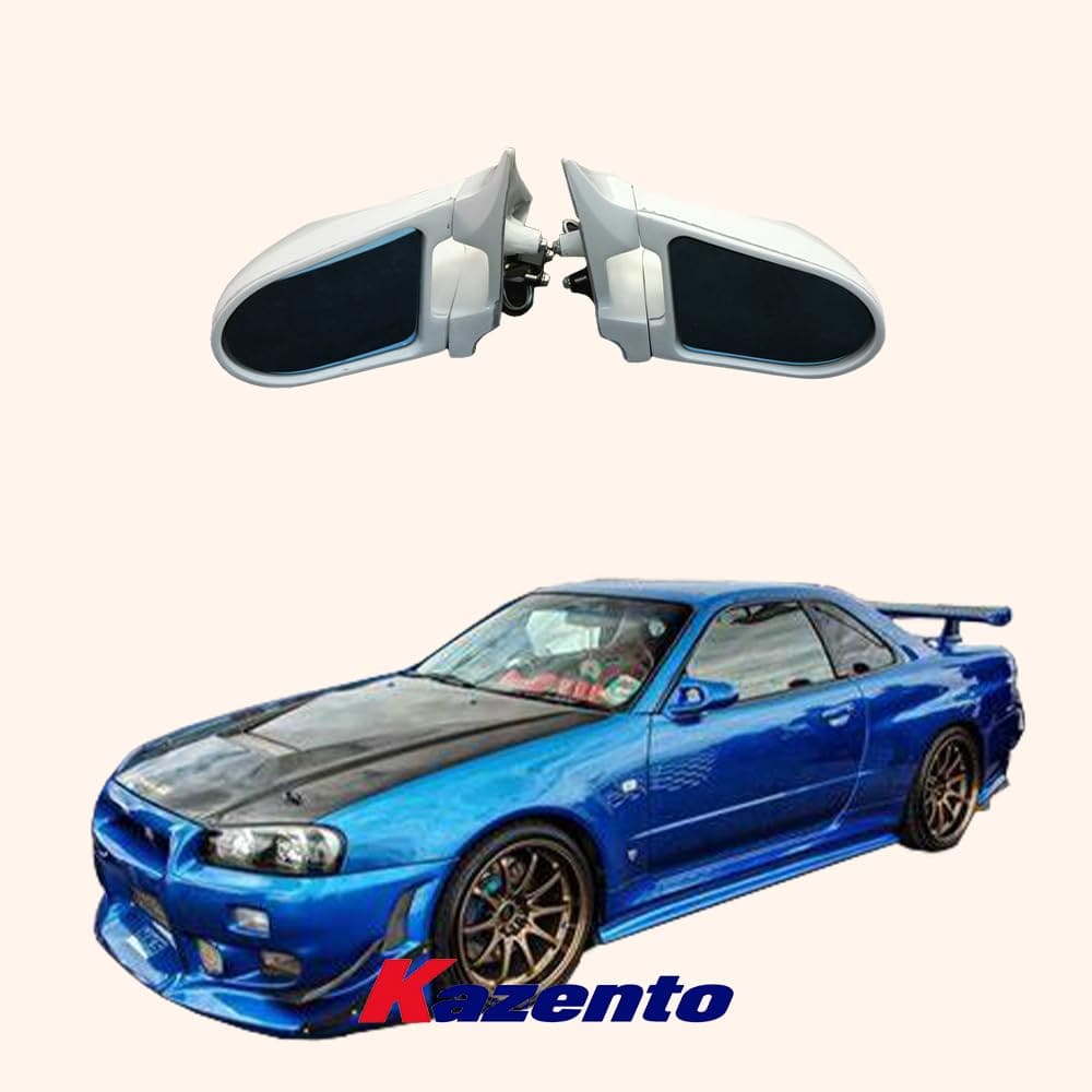 Nissan Skyline R34 (GTR RHD only) Fiberglass Unpaint Side Aero Mirror Kazento Carbon Parts 车身侧板 Fiber Glass (Unpaint) R34-MC-TI-GND-R-FRP