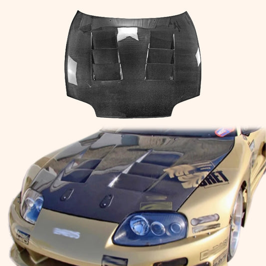For 93-98 Supra MK4 JZA80 TS Style Carbon Fiber Front Bumper Hood Bonnet - Kazento Carbon Parts