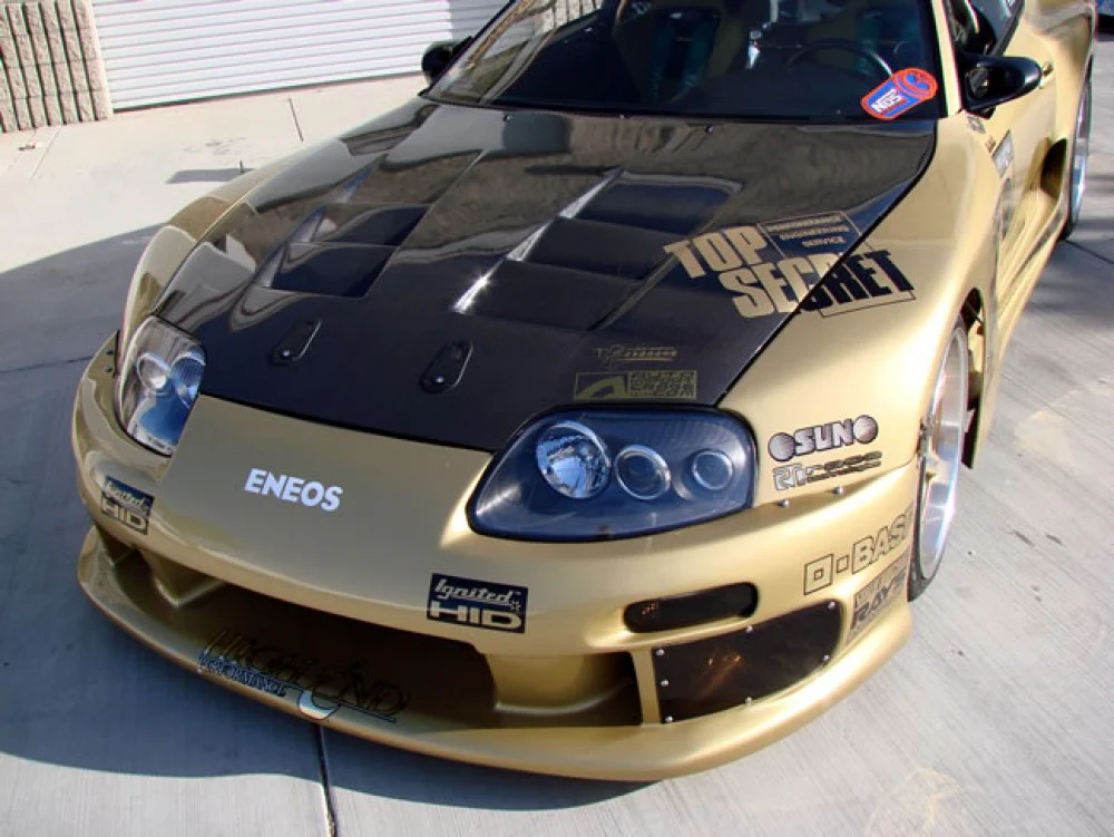 For 93-98 Supra MK4 JZA80 TS Style Carbon Fiber Front Bumper Hood Bonnet - Kazento Carbon Parts