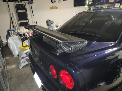 1999-2002 Nissan Skyline R34 GTR OEM Rear Spoiler With Blade + Caps Kazento Carbon Parts