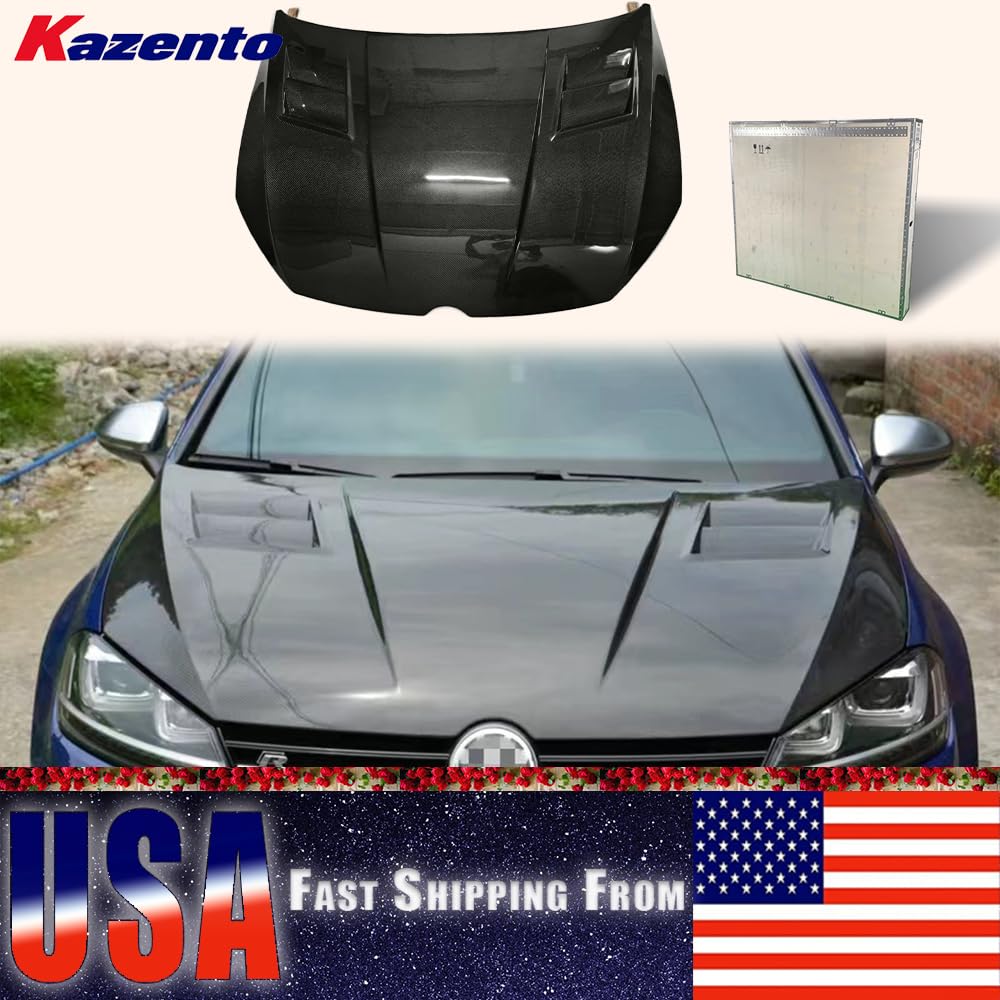 Kazento USA Shipping For VW GOLF 7 7.5 R GTI AS Style Carbon Fiber Cooling Vented Front Hood Bonnet - Kazento Carbon Parts