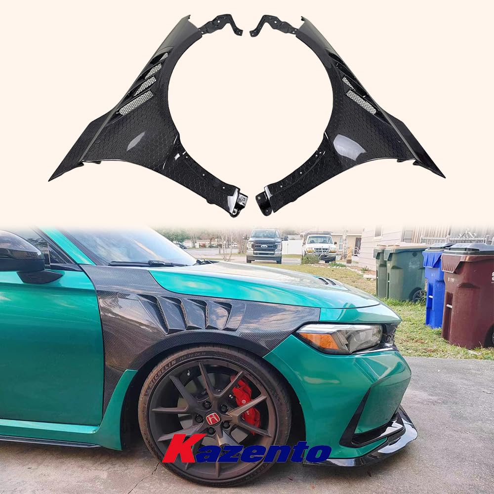 Kazento For Honda Civic Type R FL5 KZ Style Honeycomb Carbon Cooling Vented Front Fender - Kazento Carbon Parts