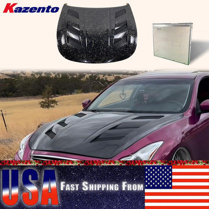 Kazento USA Shipping For Infiniti G37 2 Door (Coupe Only) KZ Style Forged Carbon Front Hood Bonnet - Kazento Carbon Parts