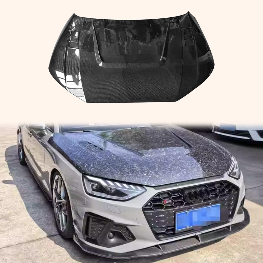 Audi A4 S4 Sline RS4 B9 B9.5 Front Vents Hood Bonnet 2016-2023 Kazento Carbon Parts Carbon Fiber RS4-HOOD-LN-CF