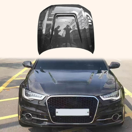 AUDI A6 S6 RS6 C7 C7.5 Front Vented Bonnet Hood 2013-2018 Kazento Carbon Parts Carbon Fiber S6-HOOD-LN-CF