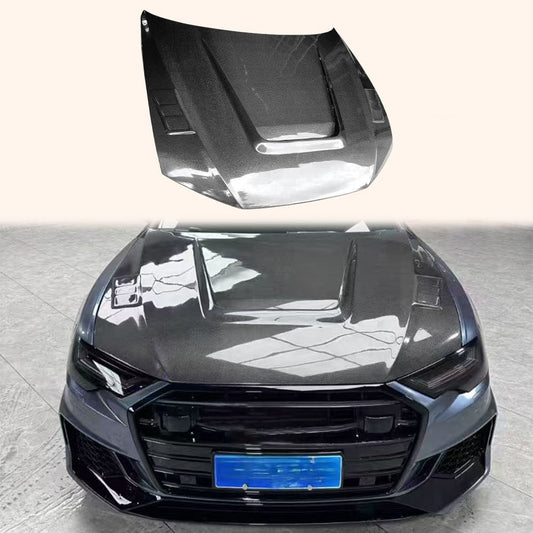 AUDI A6 S6 RS6 C8 Front Vented Bonnet Hood 2019-2025 Kazento Carbon Parts Carbon Fiber RS6-HOOD-LN-CF
