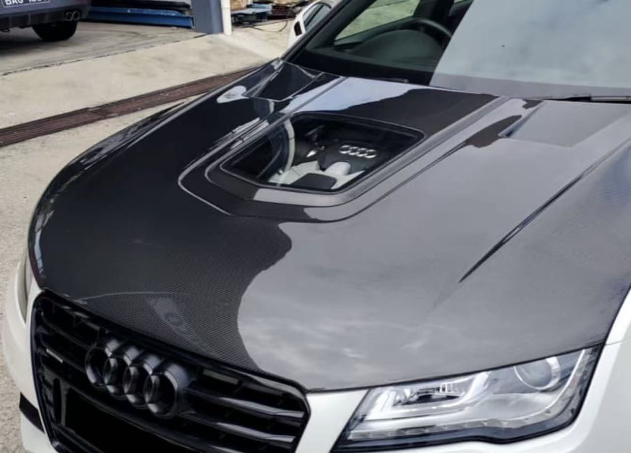 AUDI A7 S7 RS7 C7 Front Vented Hood Bonnet With Glass 2014-2017 Kazento Carbon Parts