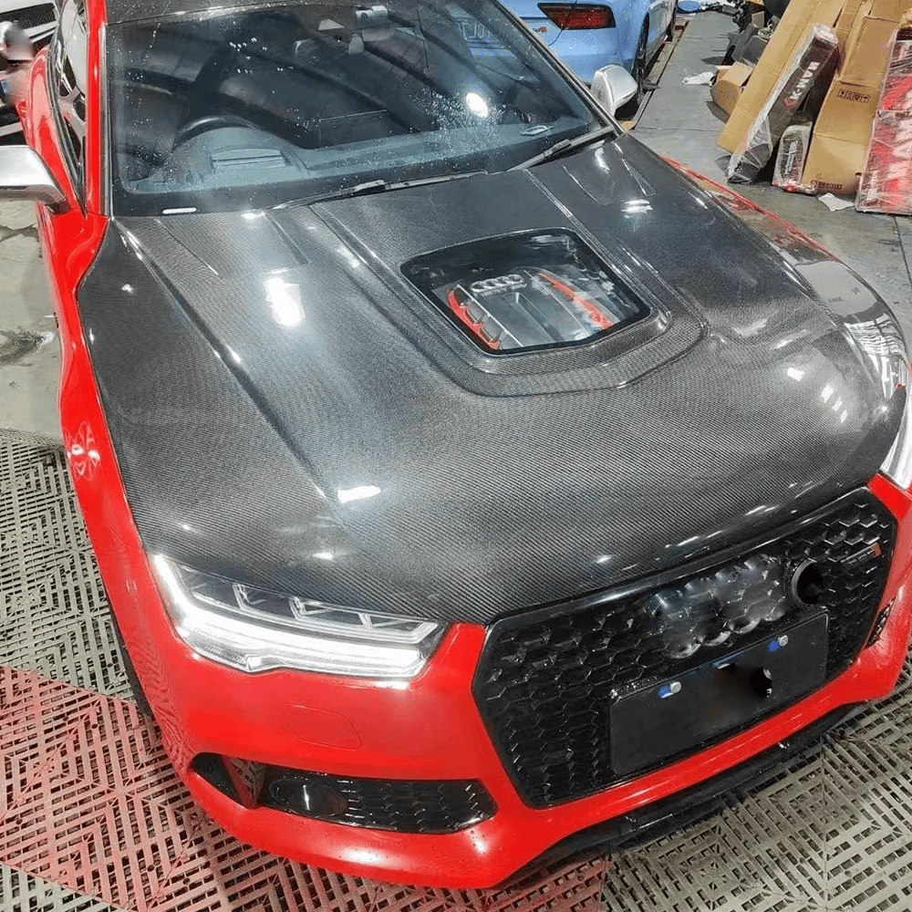 AUDI A7 S7 RS7 C7 Front Vented Hood Bonnet With Glass 2014-2017 Kazento Carbon Parts