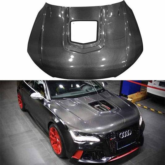 AUDI A7 S7 RS7 C7 Front Vented Hood Bonnet With Glass 2014-2017 Kazento Carbon Parts