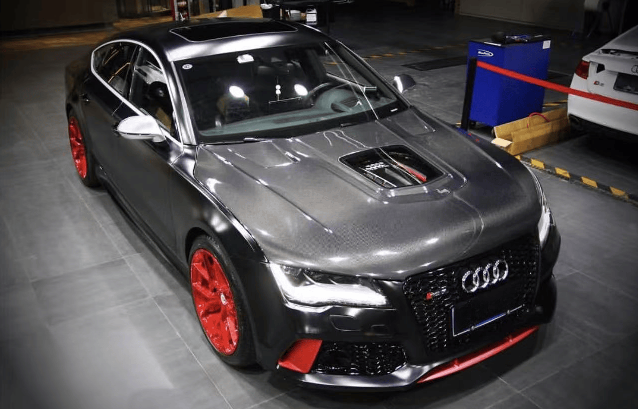 AUDI A7 S7 RS7 C7 Front Vented Hood Bonnet With Glass 2014-2017 Kazento Carbon Parts