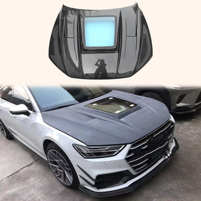 AUDI A7 S7 RS7 C8 C8.5 Vented Bonnet Hood 2019-2025 Kazento Carbon Parts Carbon Fiber S7-HOOD-LN-CF