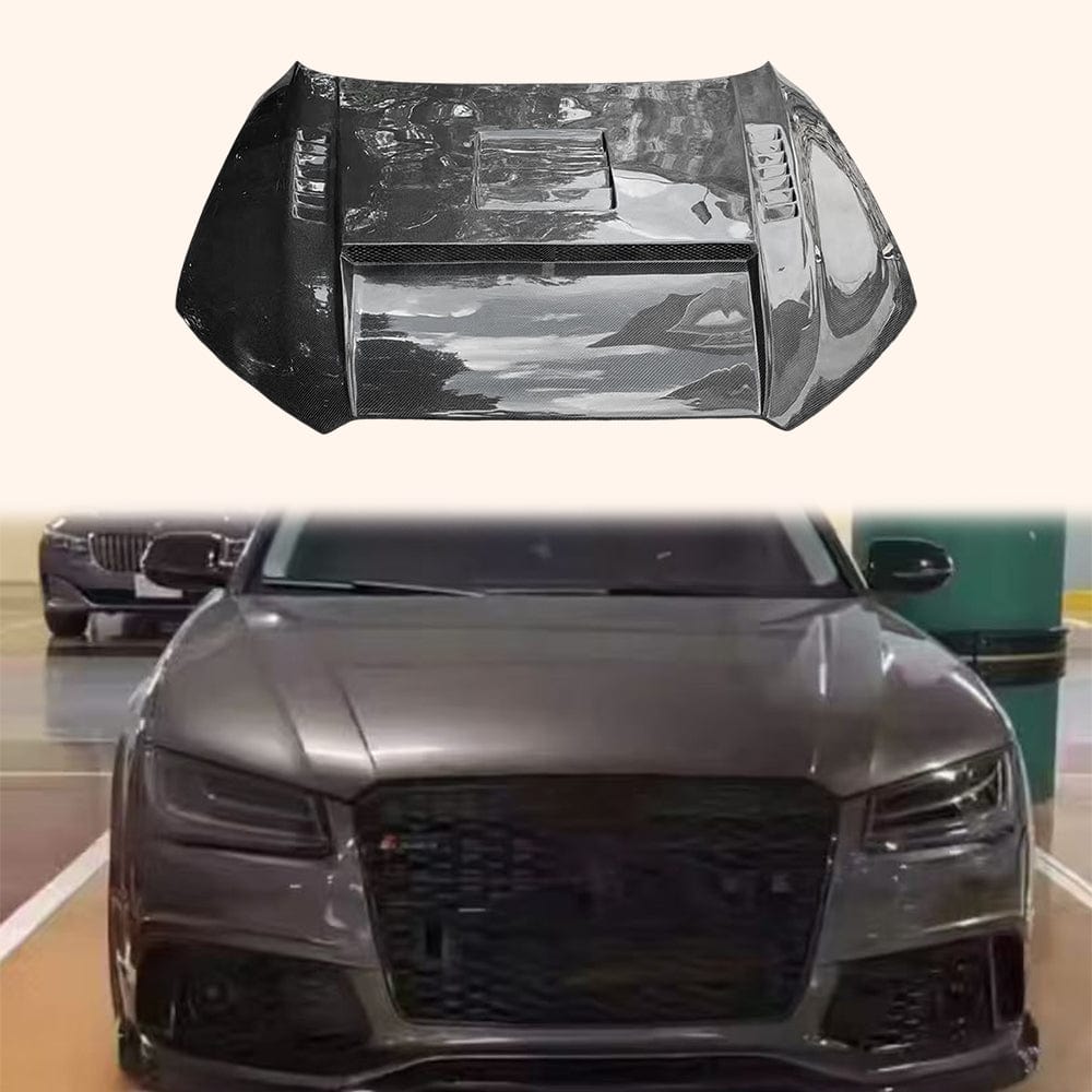 AUDI A8 S8 RS8 D4 D4.5 Front Vented Bonnet Hood 2013-2018 Kazento Carbon Parts Carbon Fiber A8-HOOD-LN-CF