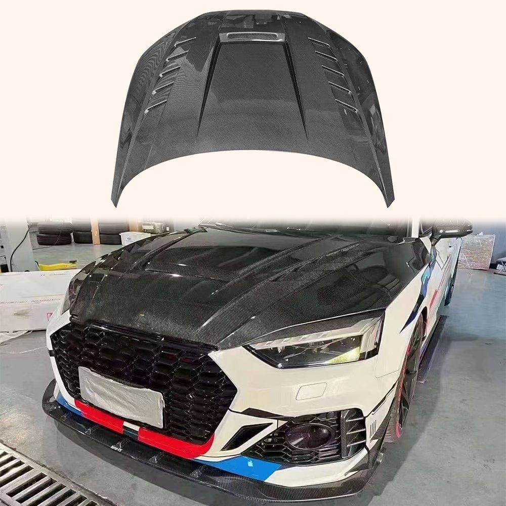 Audi B9 A5 & S5 & RS5 Front Vented Bonnet Hood 2017-2023 Kazento Carbon Parts Carbon Fiber RS5-HOOD-LY-CF