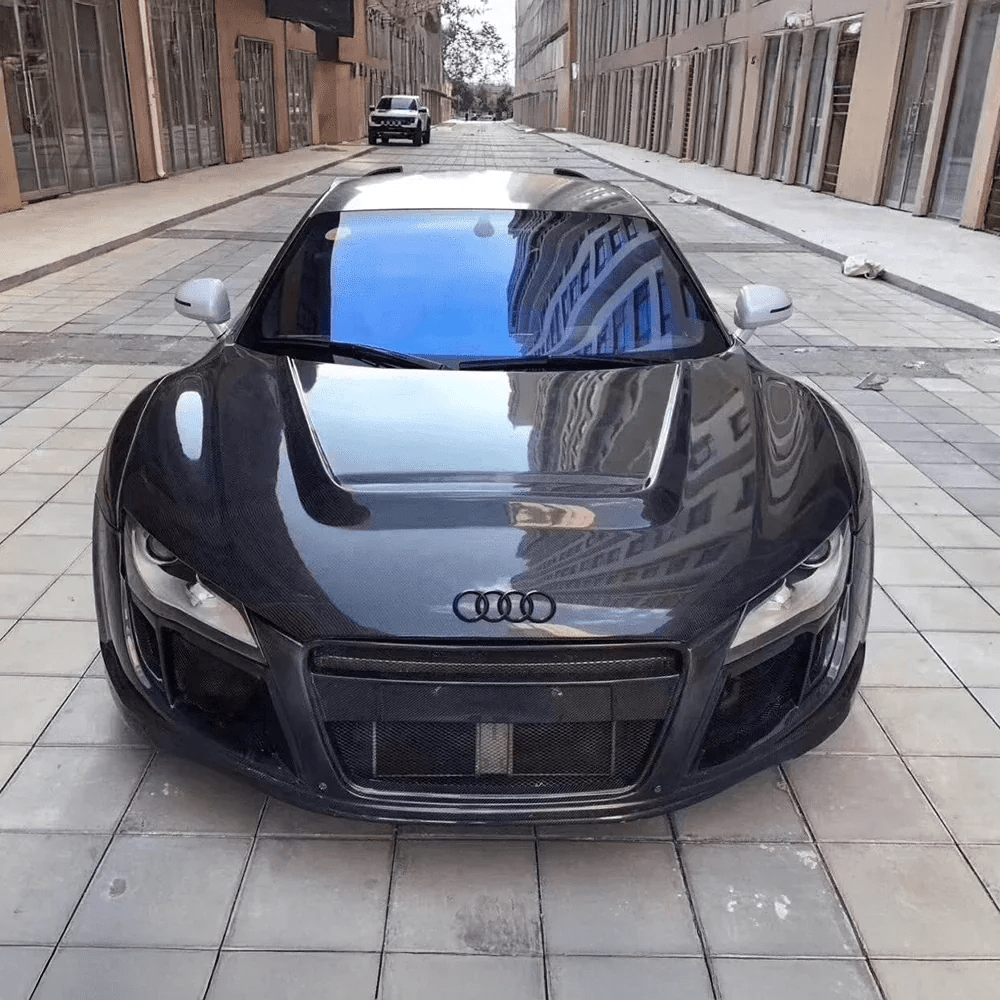 AUDI R8 Gen 1 PPI Style Front Vented Bonnet Hood 2006-2015 Kazento Carbon Parts Carbon Fiber R8-HOOD-LN-CF