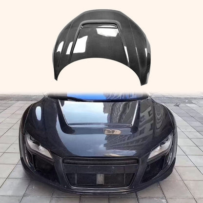 AUDI R8 Gen 1 PPI Style Front Vented Bonnet Hood 2006-2015 Kazento Carbon Parts Carbon Fiber R8-HOOD-LN-CF