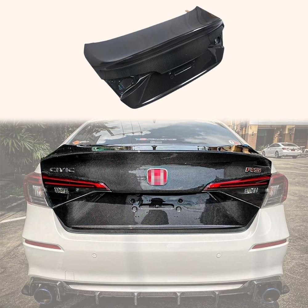 Carbon DuckStyle Rear Trunk Boot Lid For Honda Civic FE1 Sedan 22-24 Kazento Carbon Parts 车身侧板 Carbon Fiber FE1-TRUNK-DUCK-CF